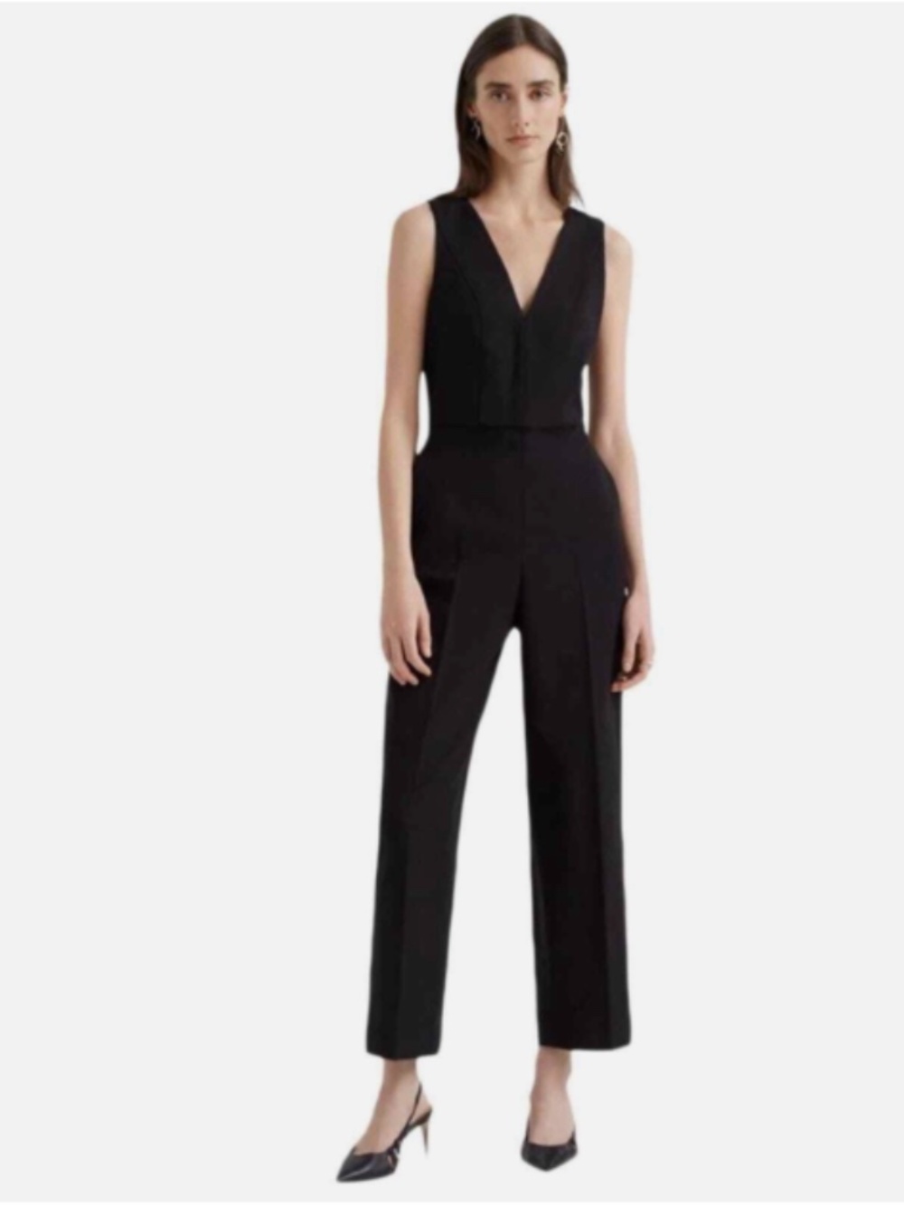 Club Monaco Crepe V-Neck Open Back Jumpsuit (Black)
